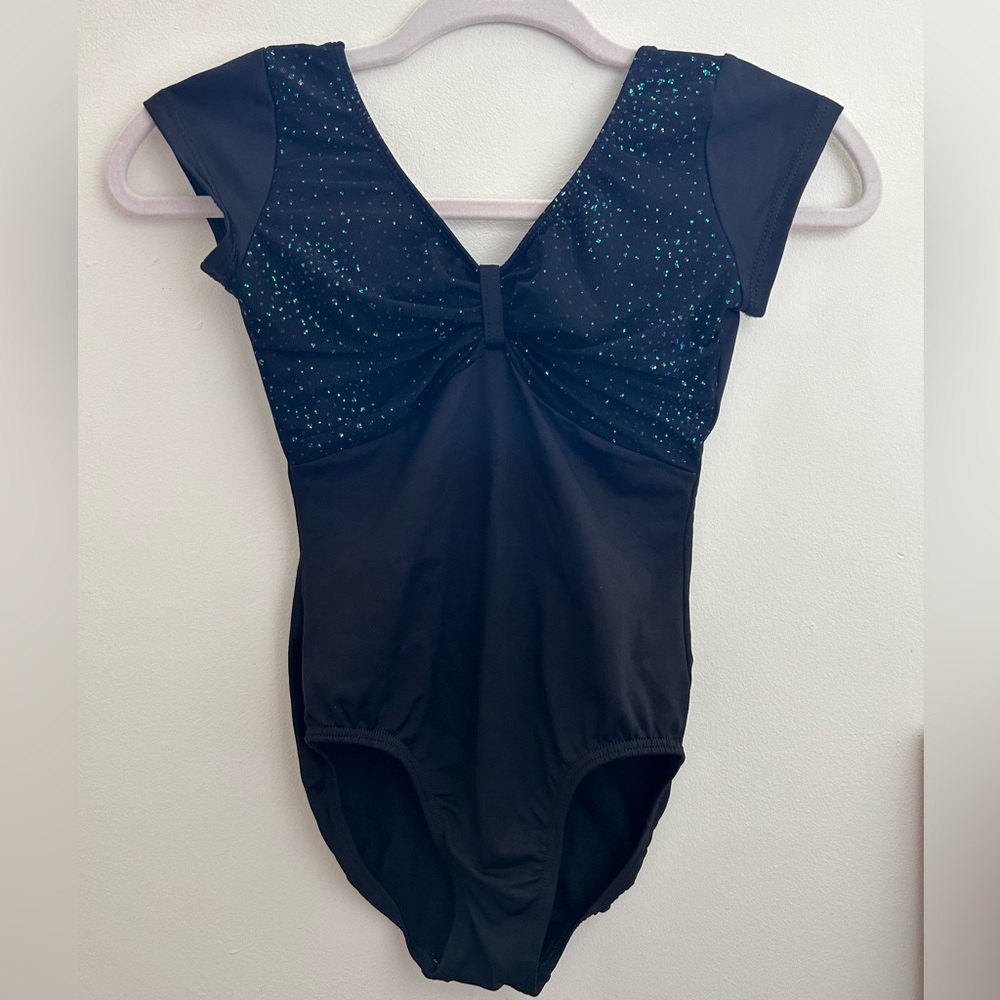 MotionWear Black Leotard with Glitter Mesh Detail - Adult Small